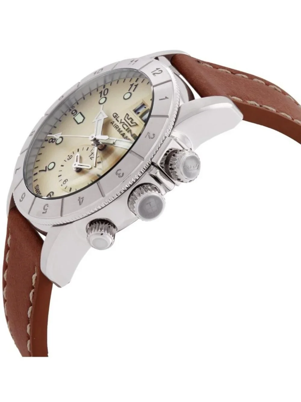 NWT Glycine Airman GMT White Dial Men's Leather Watch